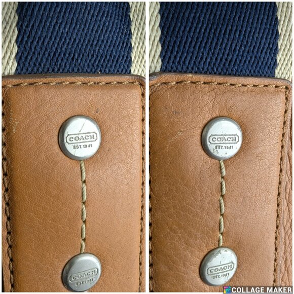 Coach Brown 2-Way Shoulder & Tote Brown Leather Bag Heritage Stripe Made Vietnam - Picture 14 of 16